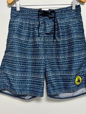 Body Glove Navy and White Geo-Stripe Swim Shorts